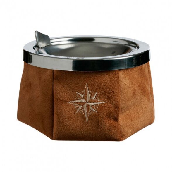 Ashtray with lid windproof, simil suede camel