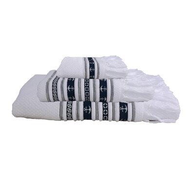 Santorini anchors towel set, white