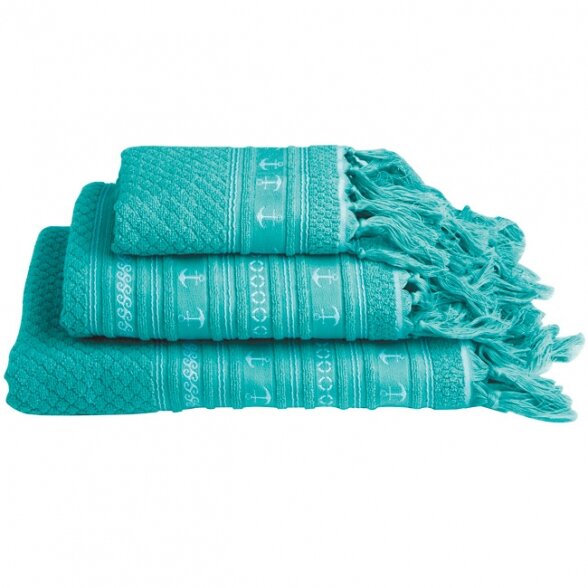 Santorini anchors towel set, aqua