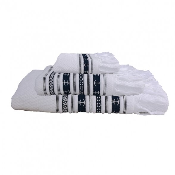 Santorini anchors towel set, white